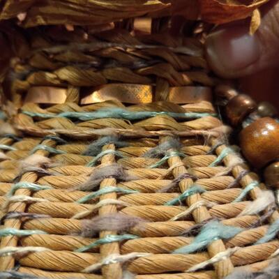 Vintage Native American Basket woven with yarn and copper detailing