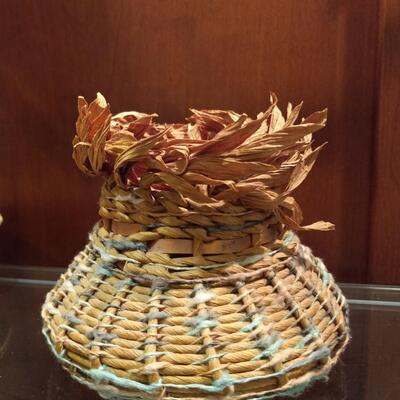 Vintage Native American Basket woven with yarn and copper detailing