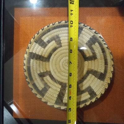 Framed Pima Native American Indian Basket Tray with Whirling Design