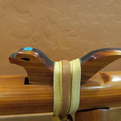 High Spirits Wood Flute with Turquoise and carved detailing, wood stand and instructional CD