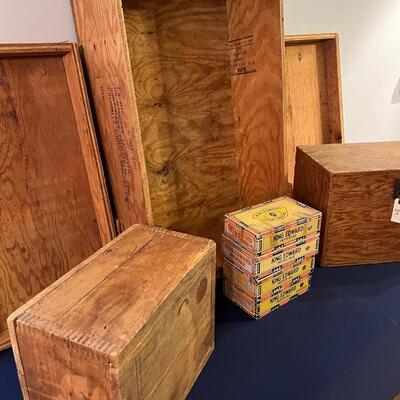 cigar box, wood crate lot