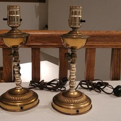 Lot 129: Pair of Vintage Brass & Silver Tone Small Lamps