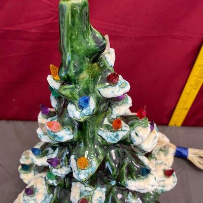 Ceramic flocked Christmas tree with lights