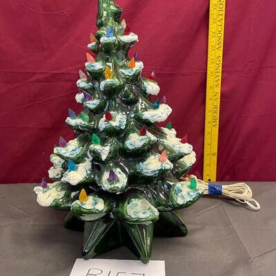 Ceramic flocked Christmas tree with lights
