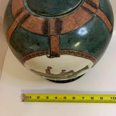 Equestrian Chinese Porcelain Ginger Jar or Vase With Wood Stand - 12â€ high x 8â€ wide approx