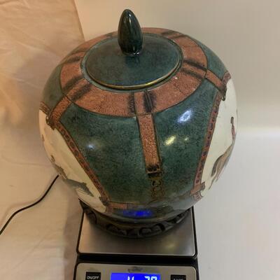 Equestrian Chinese Porcelain Ginger Jar or Vase With Wood Stand - 12â€ high x 8â€ wide approx