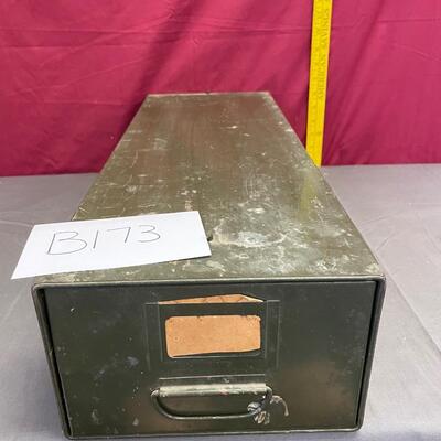 Green metal storage drawer