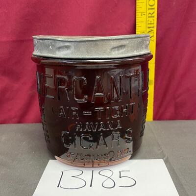 Vintage Mercantile cigar, amber glass jar