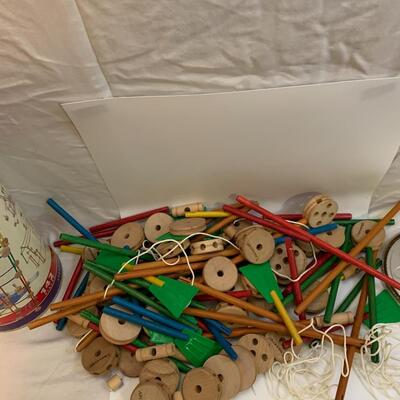 TinkerToy Construction Set - container 16â€ tall x 6â€ diameter approx