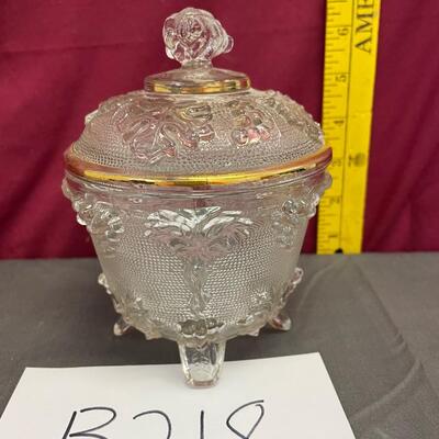 Jeannette grape & leaf glass footed candy dish