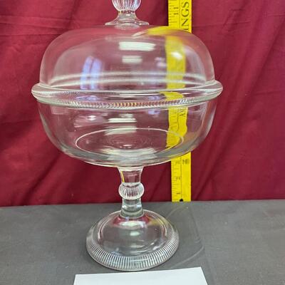 Antique EApg compote covered vintage clear pressed glass footed with lid