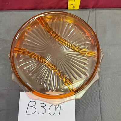 Pink depression glass, divider snack tray