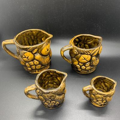 Vintage Ceramic Measuring Cups with Daisy and Fruit Patterns - Various sizes