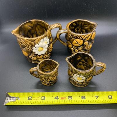 Vintage Ceramic Measuring Cups with Daisy and Fruit Patterns - Various sizes
