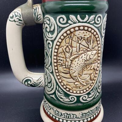 Vintage Avon Beer Stein 1978 Hunting and Fishing "Rainbow Trout & English Setter" Made In Brazil - 9.5â€ high x 5.5â€...