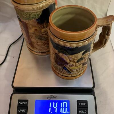 2 Vintage Ceramic Mugs or Beer Steins - 6â€ tall x 4.5 wide & 5â€ tall x 4â€ wide approx