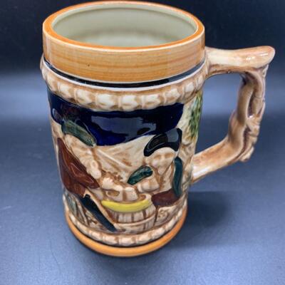 2 Vintage Ceramic Mugs or Beer Steins - 6â€ tall x 4.5 wide & 5â€ tall x 4â€ wide approx