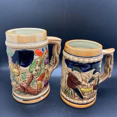 2 Vintage Ceramic Mugs or Beer Steins - 6â€ tall x 4.5 wide & 5â€ tall x 4â€ wide approx