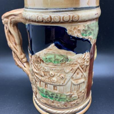 2 Vintage Ceramic Mugs or Beer Steins - 6â€ tall x 4.5 wide & 5â€ tall x 4â€ wide approx
