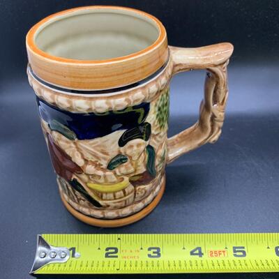 2 Vintage Ceramic Mugs or Beer Steins - 6â€ tall x 4.5 wide & 5â€ tall x 4â€ wide approx