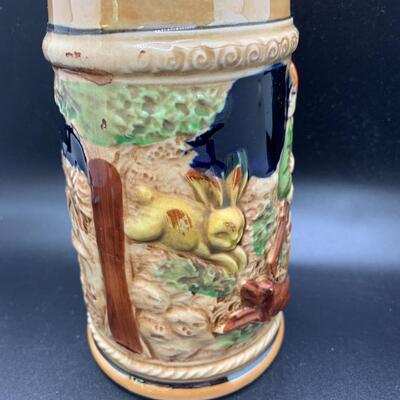 2 Vintage Ceramic Mugs or Beer Steins - 6â€ tall x 4.5 wide & 5â€ tall x 4â€ wide approx
