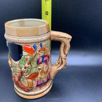 2 Vintage Ceramic Mugs or Beer Steins - 6â€ tall x 4.5 wide & 5â€ tall x 4â€ wide approx