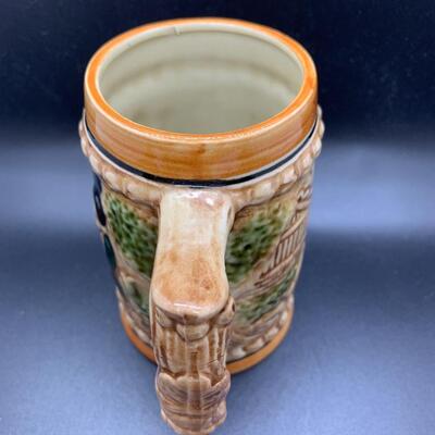 2 Vintage Ceramic Mugs or Beer Steins - 6â€ tall x 4.5 wide & 5â€ tall x 4â€ wide approx