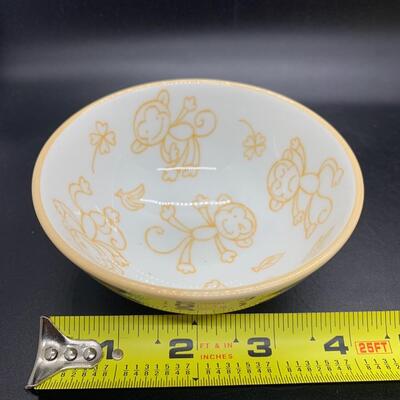 2 SCHEN MADE IN JAPAN PORCELAIN CHILDS RICE BOWLS MONKEY Fun - 4â€ diameter x 2â€ high approx