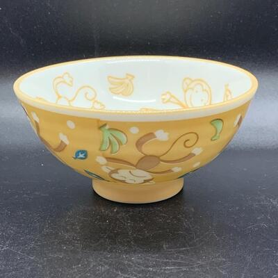 2 SCHEN MADE IN JAPAN PORCELAIN CHILDS RICE BOWLS MONKEY Fun - 4â€ diameter x 2â€ high approx