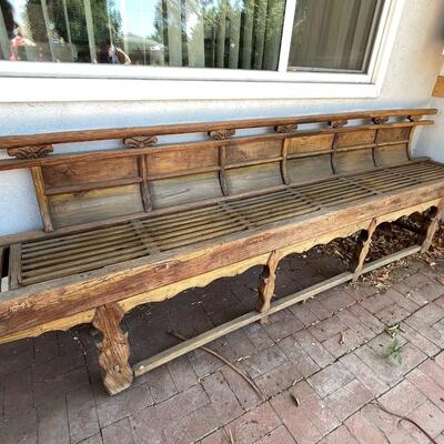 LOT 21  ANTIQUE 19th C ASIAN ELM THEATER BENCH 9' LONG