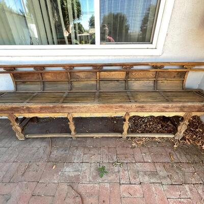 LOT 21  ANTIQUE 19th C ASIAN ELM THEATER BENCH 9' LONG