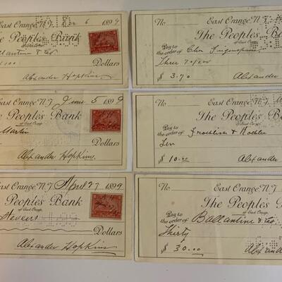 6 Old Bank Checks paid in 1899