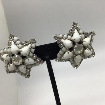 White Glass and Rhinestone Earrings