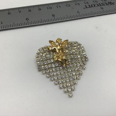 Beautiful Angel Rhinestone Heart Brooch