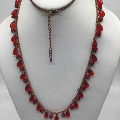 Copper Tone Chain Red Faceted Faux Beads