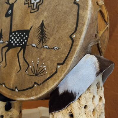 â€œC.J. Prophet, Mimbres 1100ADâ€ Drum, Cactus and Animal Hide Lamp