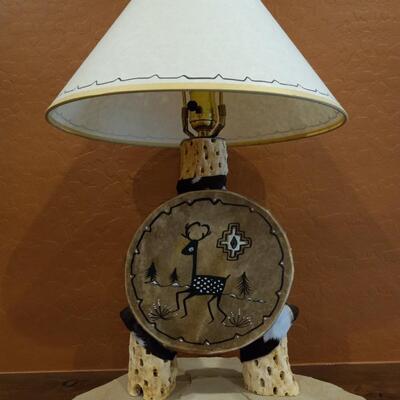 â€œC.J. Prophet, Mimbres 1100ADâ€ Drum, Cactus and Animal Hide Lamp