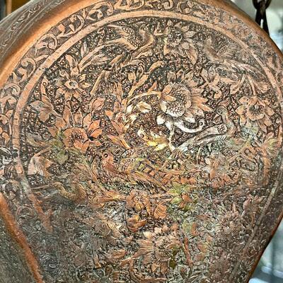 LOT 31   MIDDLE EASTERN HANGING COPPER VESSEL INTRICATE DESIGN