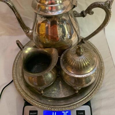 Vintage Silver Plated Tea Set with F. B. Rogers Pot, creamer, sugar and tray - See pics