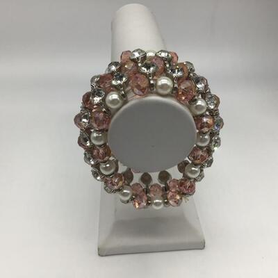 Pink Glass and Rhinestone Bracelet
