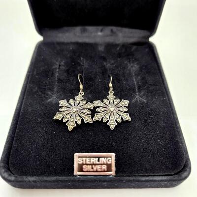 LOT 5RP: Vintage Sterling Suspicion Macasite Snowflake Earrings
