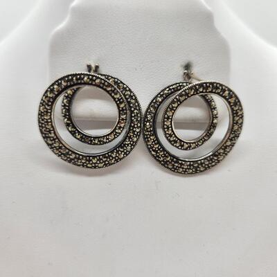 LOT 9RP: Vintage Suspicion Sterling Macasite Double Swirl Earrings
