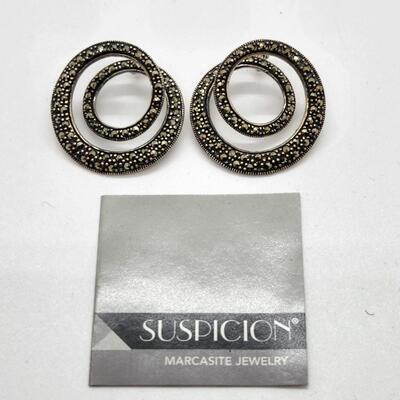 LOT 9RP: Vintage Suspicion Sterling Macasite Double Swirl Earrings