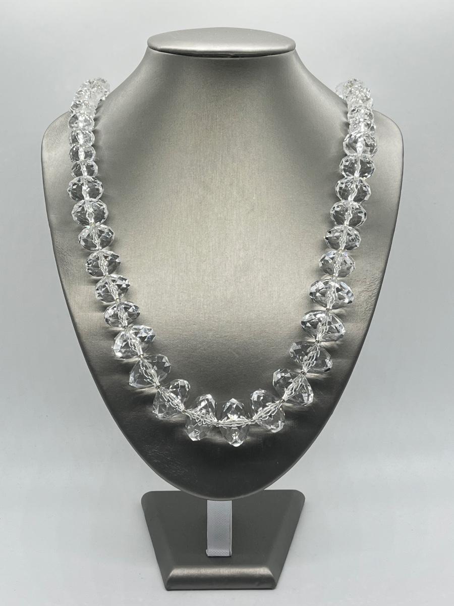 LOT 74 Graduated Faceted Clear Bead Necklace 30" + 3" ext