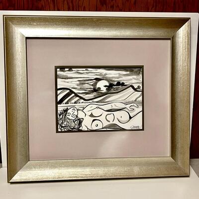 LOT 39  FRAMED NUDE INK & BRUSH PAINTING GRACIELA GOMEZ COLOMBIA S.A.