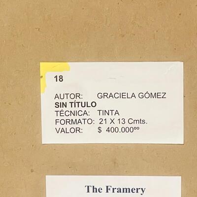 LOT 40  FRAMED INK & BRUSH ARTWORK SEATED NUDE SIGNED GRACIELA GOMEZ COLOMBIA S.A.