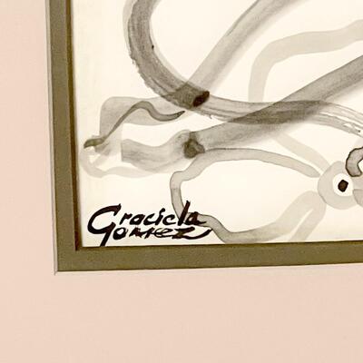 LOT 40  FRAMED INK & BRUSH ARTWORK SEATED NUDE SIGNED GRACIELA GOMEZ COLOMBIA S.A.