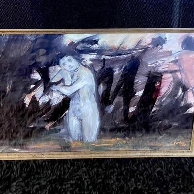 LOT 42  FRAMED WATER COLOR "NUDES BATHING" SIGNED E. TARHAN TURKEY
