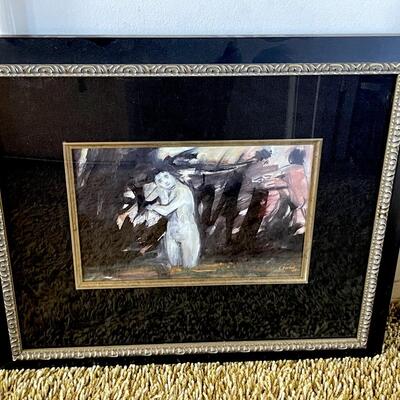 LOT 42  FRAMED WATER COLOR "NUDES BATHING" SIGNED E. TARHAN TURKEY