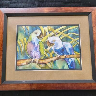 LOT 48  FRAMED WATER COLOR "PARROTS" SIGNED BY MARTA LUCIA VELEZ COLOMBIA S.A.